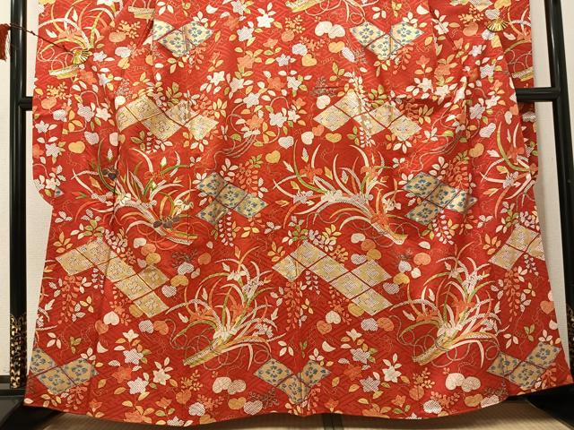 平和屋着物●豪華振袖 駒刺繍 草花文 松坂屋扱い 金彩 正絹 逸品 AABI8504ph