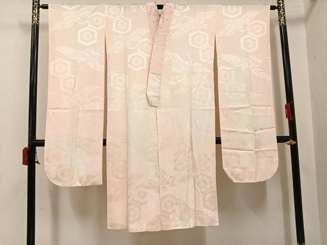 平和屋着物●振袖用長襦袢 袷 群れ鶴亀甲花地紋 暈し染め 半衿刺繍 正絹 逸品 AABI8508ph