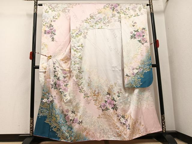 平和屋着物●豪華振袖 草花文 暈し染め 金彩 鈴乃屋扱い 正絹 逸品 AABI8511ph