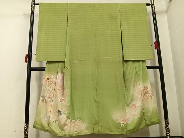 平和屋着物●アンティーク 大正ロマン 色留訪問着 草花文 暈し染め 金彩 正絹 逸品 AABI8516ph