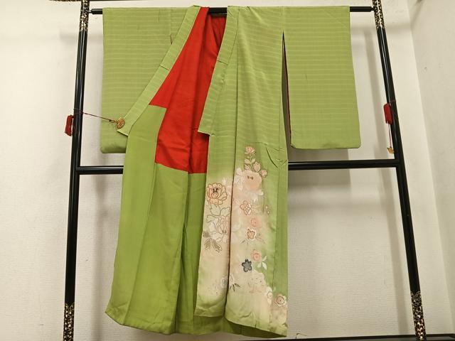 平和屋着物●アンティーク 大正ロマン 色留訪問着 草花文 暈し染め 金彩 正絹 逸品 AABI8516ph