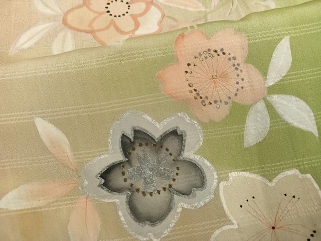 平和屋着物●アンティーク 大正ロマン 色留訪問着 草花文 暈し染め 金彩 正絹 逸品 AABI8516ph