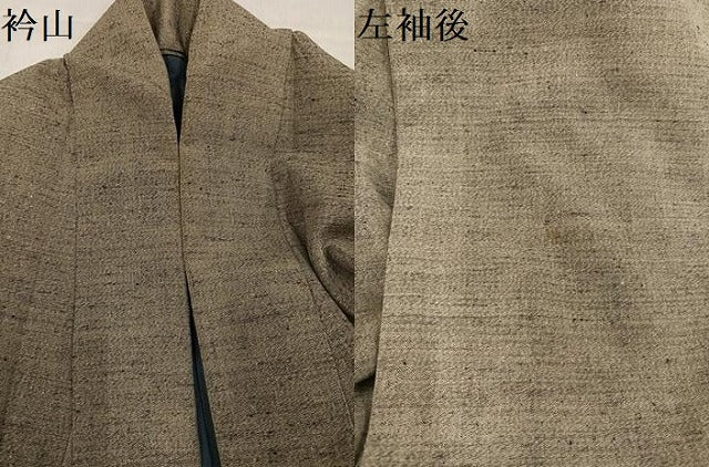 平和屋着物●男性 紬 色無地 利休白茶色 正絹 逸品 AABI8518ph