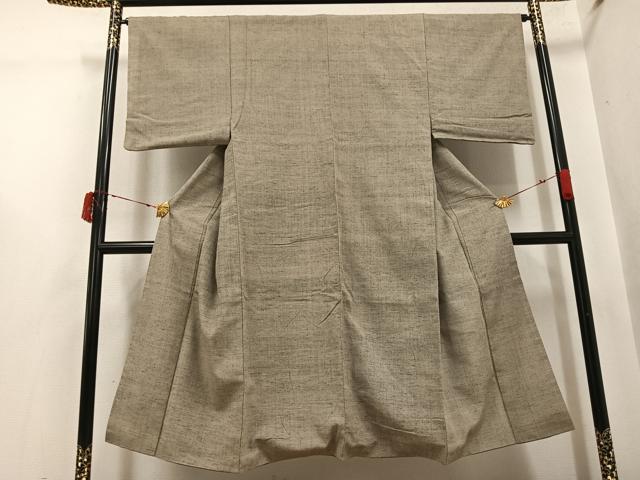 平和屋着物●男性 紬 色無地 利休白茶色 正絹 逸品 AABI8518ph