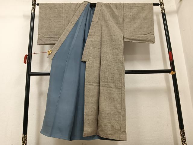 平和屋着物●男性 紬 色無地 利休白茶色 正絹 逸品 AABI8518ph
