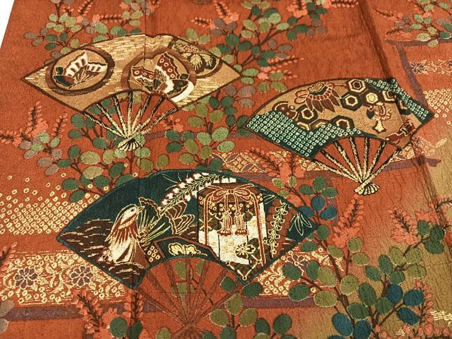 平和屋着物●訪問着 扇面花鳥舞蝶文 暈し染め 金彩 正絹 逸品 AABI8523ph