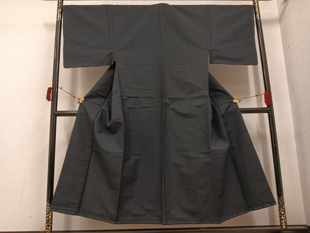 平和屋着物●男性 紬 色無地 藍鉄色 正絹 逸品 AABI8524ph