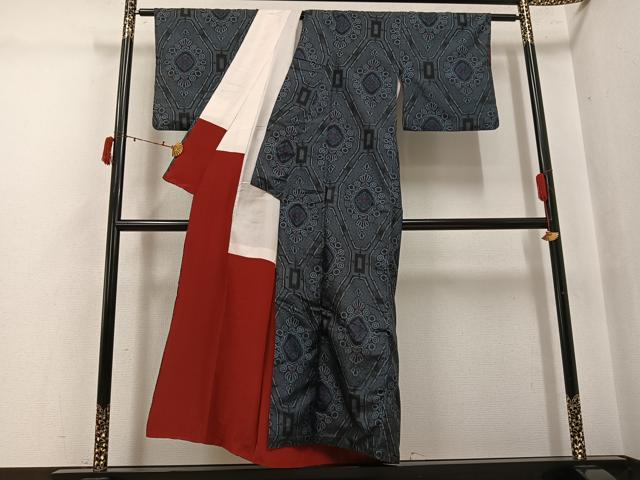 平和屋着物●本場大島紬 割込み絣 花菱文 正絹 逸品 AABI8528ph