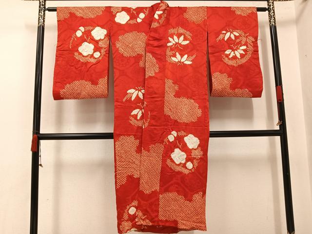 平和屋着物●アンティーク 大正ロマン 長襦袢 袷 絞り 梅笹文 正絹 逸品 AABI8531ph