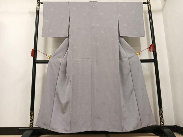 平和屋着物●上質な色無地 花唐草地紋 銀鼠色 正絹 逸品 AABI8533ph