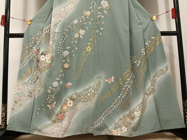 平和屋着物●訪問着 辻が花 絞り 花蝶文 暈し染め 金彩 正絹 逸品 AABI8539ph