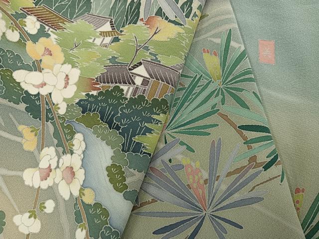 平和屋着物●訪問着 友禅 作家物 松竹梅風景文 正絹 逸品 AABI8543ph