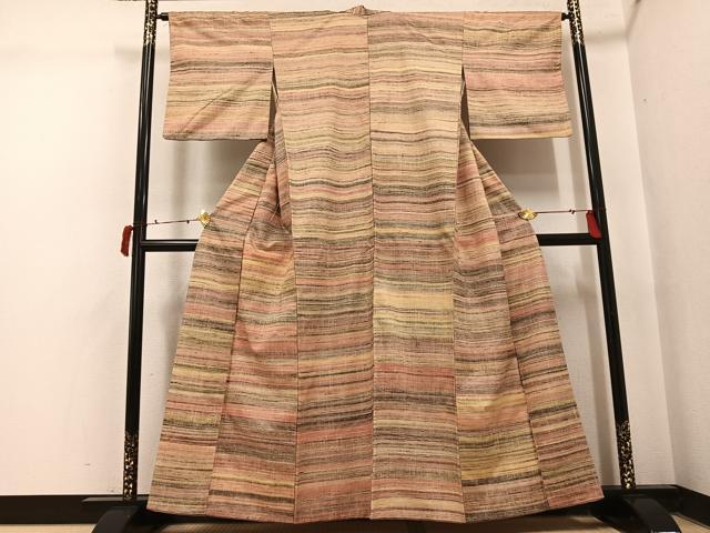 平和屋着物●上質な紬 横段文 正絹 逸品 AABI8552ph