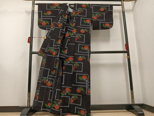平和屋着物●久留米絣 単衣 柿 綿 逸品 AABI8559ph
