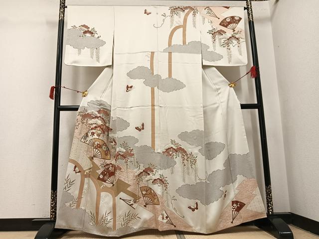 平和屋着物●訪問着 雲重ね扇面花蝶文 金彩 鈴乃屋扱い 正絹 逸品 AABI8569ph