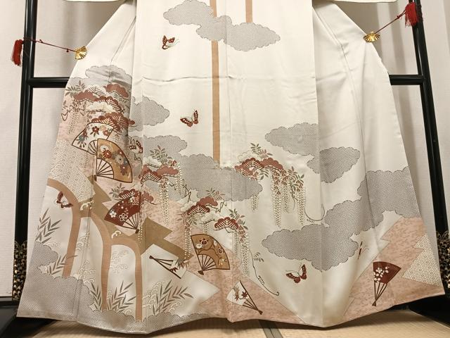平和屋着物●訪問着 雲重ね扇面花蝶文 金彩 鈴乃屋扱い 正絹 逸品 AABI8569ph