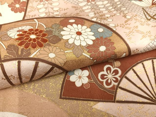 平和屋着物●訪問着 雲重ね扇面花蝶文 金彩 鈴乃屋扱い 正絹 逸品 AABI8569ph