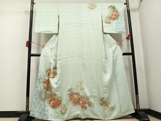 平和屋着物●訪問着 絞り 草花文 暈し染め 金彩 正絹 逸品 AABI8582ph