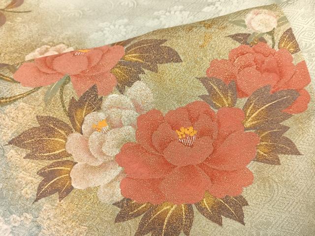 平和屋着物●訪問着 絞り 草花文 暈し染め 金彩 正絹 逸品 AABI8582ph