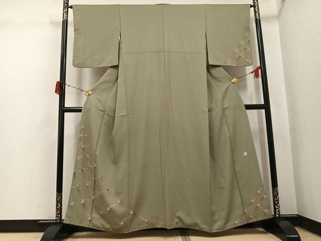 平和屋着物●千家十色塗師十三代 中村宗哲 雪間乃草 訪問着 刺繍 瓦 正絹 逸品 AABI8584ph