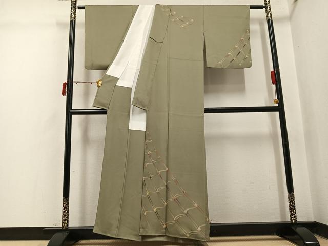 平和屋着物●千家十色塗師十三代 中村宗哲 雪間乃草 訪問着 刺繍 瓦 正絹 逸品 AABI8584ph