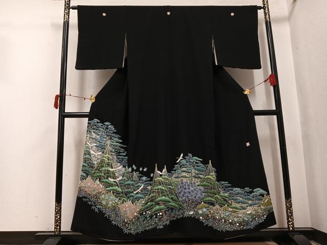 平和屋着物●本加賀友禅作家 毎田健治 黒留袖 松竹梅飛鶴文 正絹 逸品 AABI8590ph