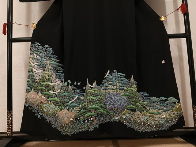 平和屋着物●本加賀友禅作家 毎田健治 黒留袖 松竹梅飛鶴文 正絹 逸品 AABI8590ph