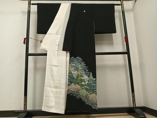 平和屋着物●本加賀友禅作家 毎田健治 黒留袖 松竹梅飛鶴文 正絹 逸品 AABI8590ph