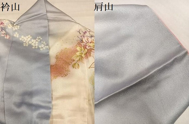 平和屋着物●紫綬褒章 巨匠『岩田専太郎』 振袖 駒刺繍 草花文 暈し染め 金彩 正絹 逸品 AABI8593ph
