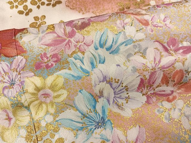 平和屋着物●紫綬褒章 巨匠『岩田専太郎』 振袖 駒刺繍 草花文 暈し染め 金彩 正絹 逸品 AABI8593ph