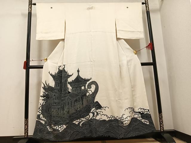 平和屋着物●豪華色留袖 人物立波風景文 銀彩 正絹 逸品 AABI8595ph