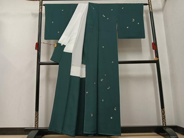 平和屋着物●上質な小紋 刺繍 草花文 金糸 正絹 逸品 未使用 AABI8597ph
