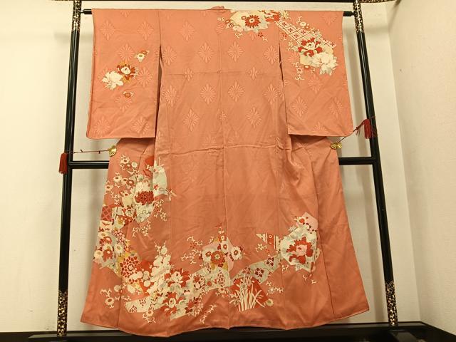 平和屋着物●アンティーク 大正ロマン 訪問着 草花文 金彩 正絹 逸品 AABI8601ph