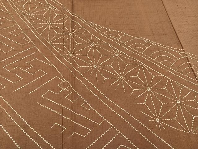 平和屋着物●訪問着 紬地 作家物 刺繍 刺子 吉祥文 正絹 逸品 AABI8605ph