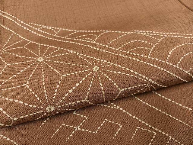 平和屋着物●訪問着 紬地 作家物 刺繍 刺子 吉祥文 正絹 逸品 AABI8605ph