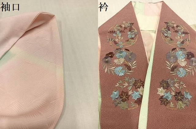 平和屋着物●長襦袢 無双仕立て 立波地紋 暈し染め 半衿刺繍 正絹 逸品 AABI8608ph