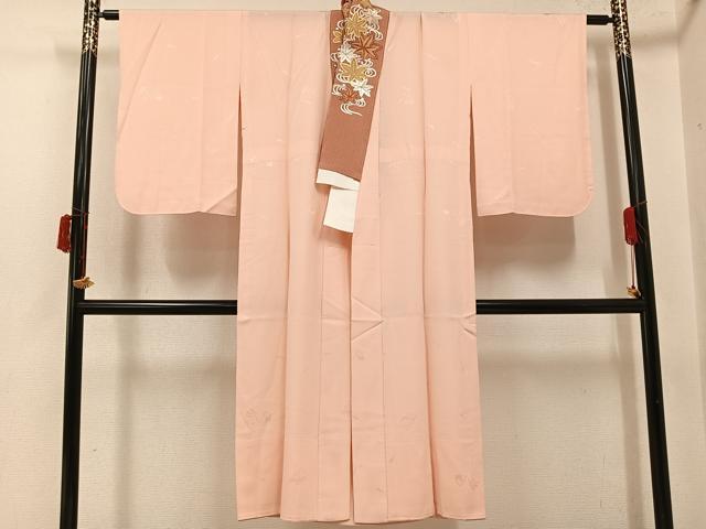 平和屋着物●長襦袢 無双仕立て 舞扇地紋 淡香色 高島屋扱い 半衿刺繍 正絹 逸品 AABI8609ph
