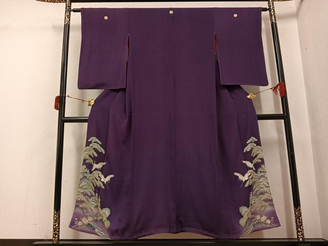 平和屋着物●アンティーク 大正ロマン 色留袖 両褄 飛鶴風景草花文 正絹 逸品 AABI8619ph