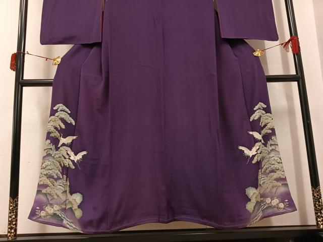 平和屋着物●アンティーク 大正ロマン 色留袖 両褄 飛鶴風景草花文 正絹 逸品 AABI8619ph