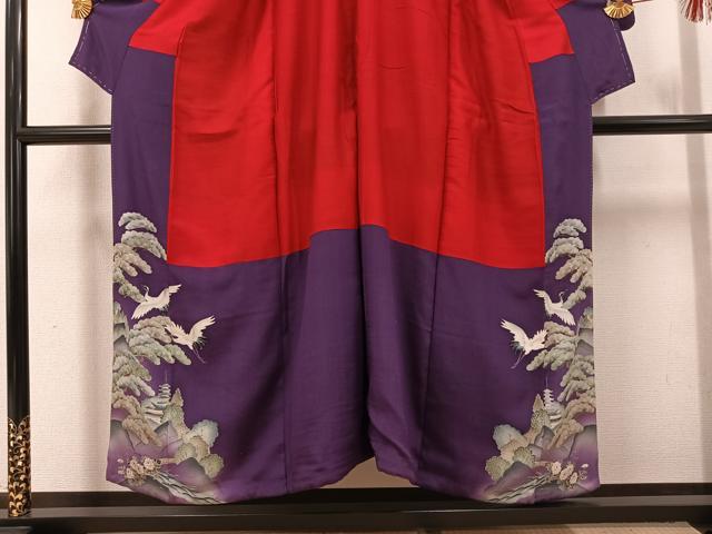 平和屋着物●アンティーク 大正ロマン 色留袖 両褄 飛鶴風景草花文 正絹 逸品 AABI8619ph