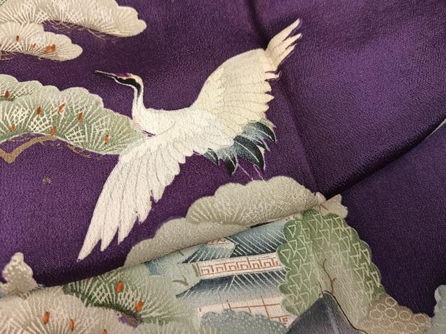 平和屋着物●アンティーク 大正ロマン 色留袖 両褄 飛鶴風景草花文 正絹 逸品 AABI8619ph