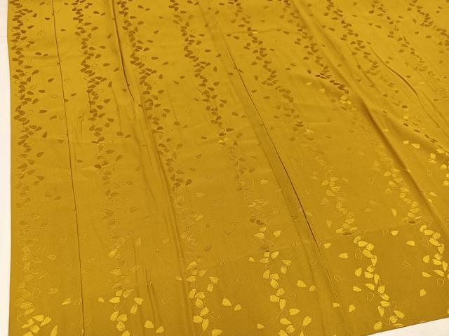 平和屋着物●長襦袢 無双仕立て 舞桜地紋 山吹茶色 半衿刺繍 正絹 逸品 AABI8622ph