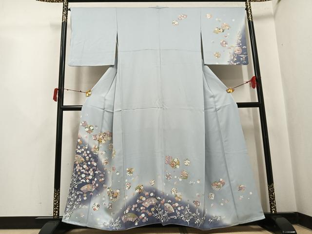 平和屋着物●訪問着 駒刺繍 地紙花唐草文 暈し染め 金彩 正絹 逸品 AABI8624ph