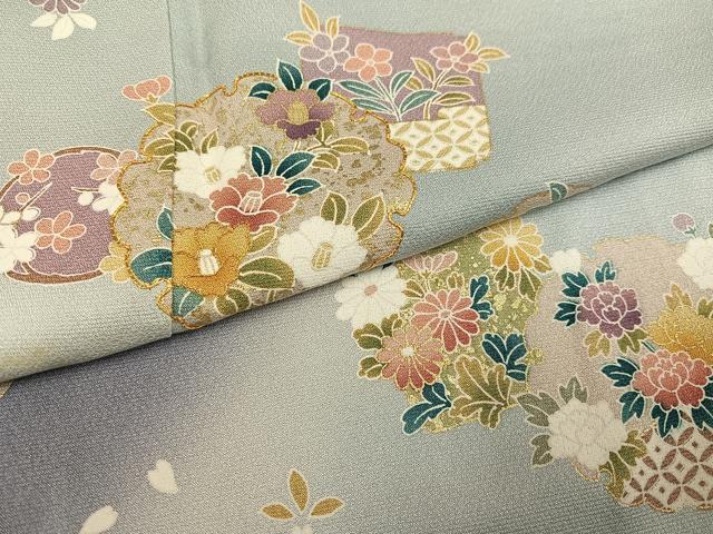平和屋着物●訪問着 駒刺繍 地紙花唐草文 暈し染め 金彩 正絹 逸品 AABI8624ph