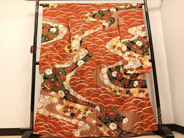 平和屋着物●豪華振袖 駒刺繍 草花文 金彩 正絹 逸品 AABI8631ph