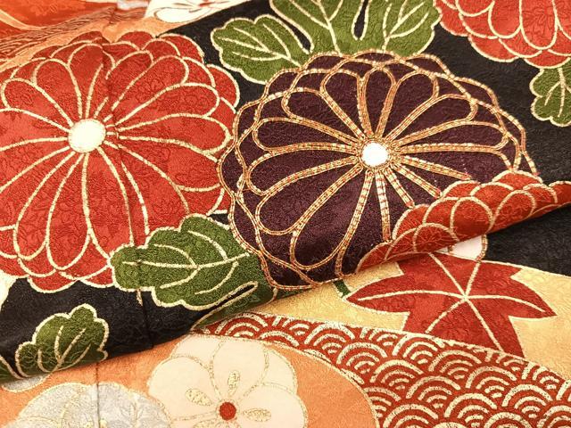平和屋着物●豪華振袖 駒刺繍 草花文 金彩 正絹 逸品 AABI8631ph