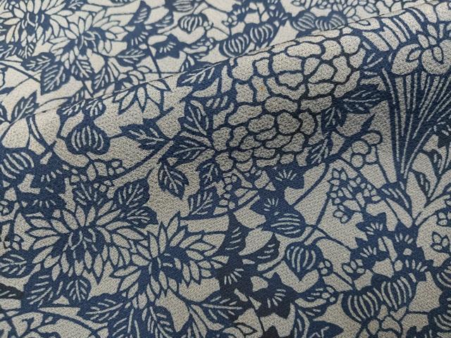 平和屋着物●上質な小紋 藍 草花文 正絹 逸品 AABI8632ph