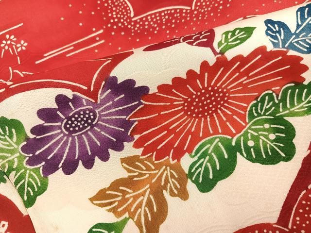 平和屋着物●豪華振袖 型染め 草花文 正絹 逸品 AABI8636ph