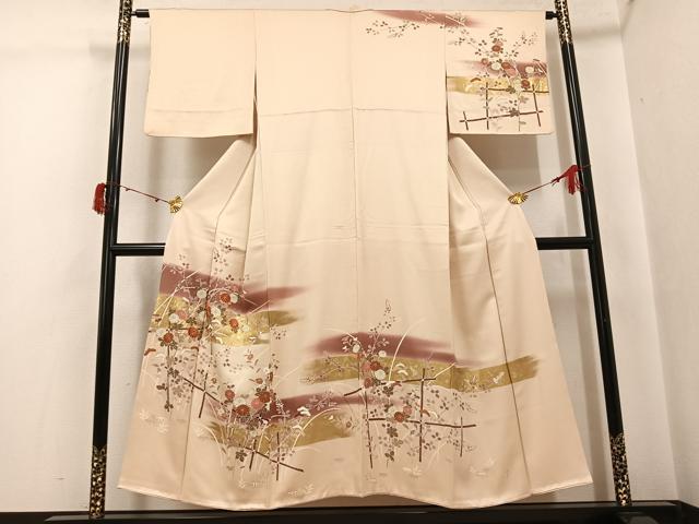 平和屋着物●訪問着 駒刺繍 草花文 暈し染め 金彩 正絹 逸品 AABI8637ph