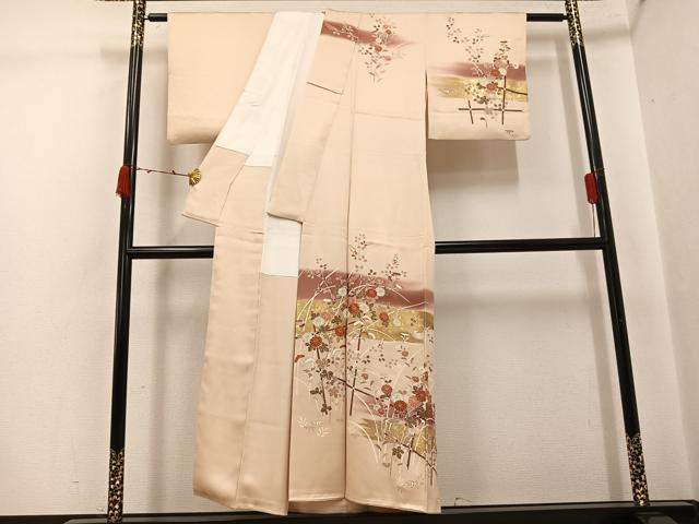 平和屋着物●訪問着 駒刺繍 草花文 暈し染め 金彩 正絹 逸品 AABI8637ph